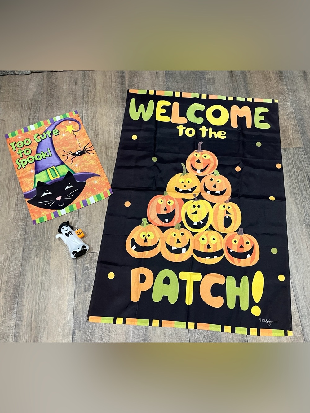 Welcome to the Patch! & Too Cute To Spook - -Decorative Flag w/ghost 3pcs set